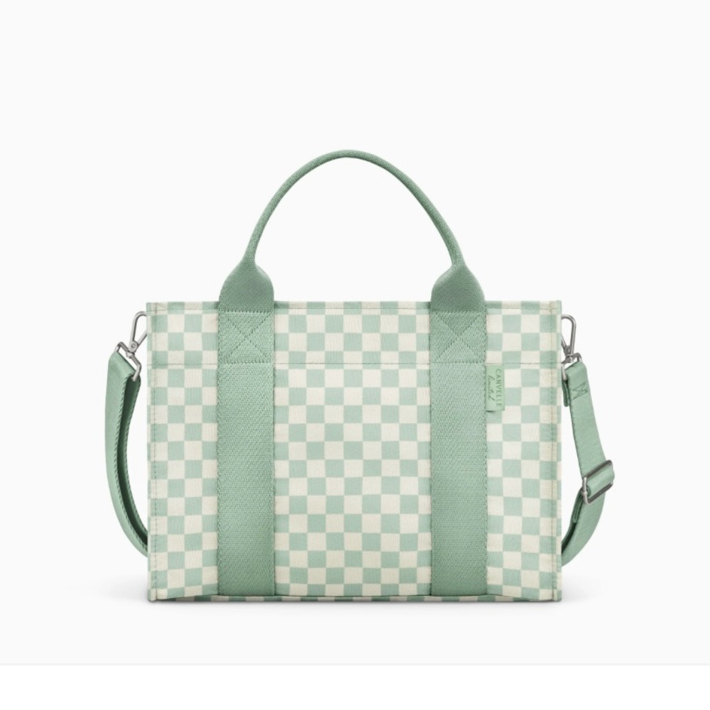 Canvelle Boxy Crossbody Tote Small Mint Checkered